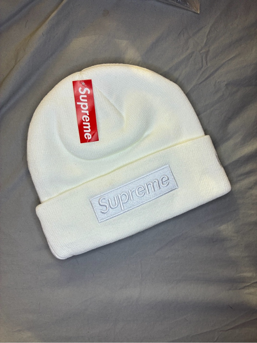 Supreme Kids White Embroidered Box Logo Beanie